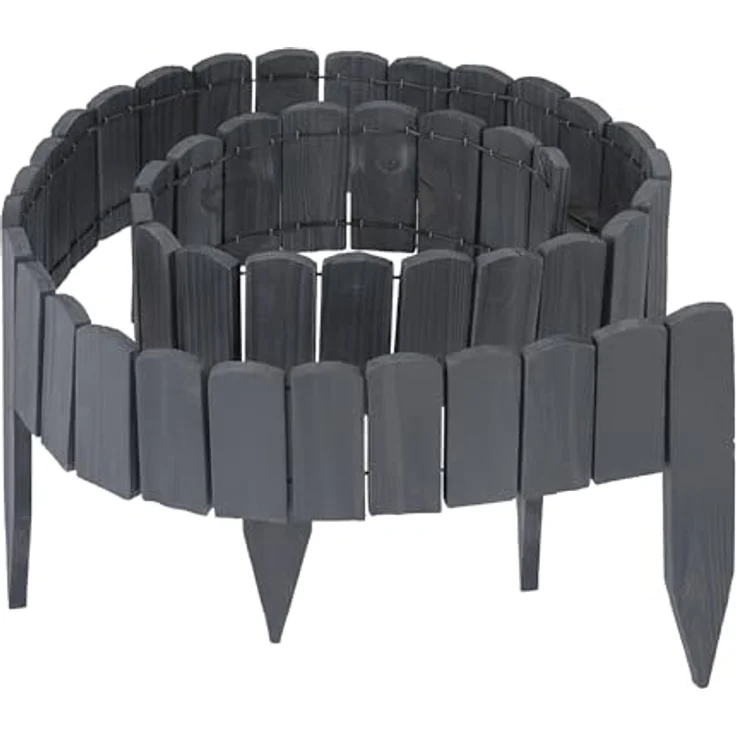 Relaxdays Beeteinfassung, 200 cm flexible Beetumrandung aus Tannenholz mit 10 cm Sichthöhe, anthrazit – Bild 1