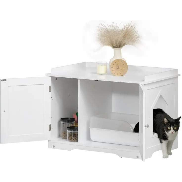PawHut Katzentoilette mit MagnettГјren, verstellbarem Trennwand, MDF, 86B x 48L x 52H cm, WeiГџ