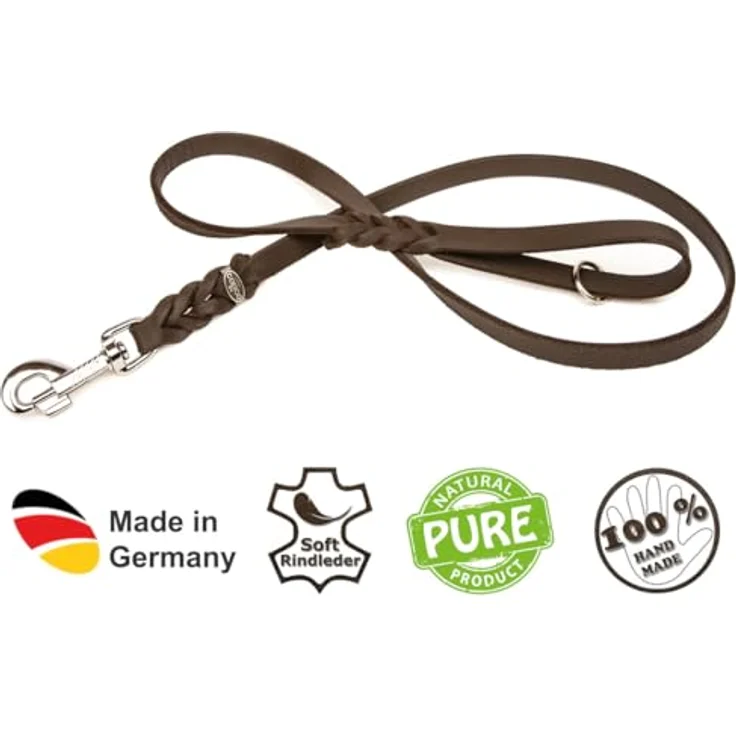 CopcoPet Hundeleine Blau 1 m x 8 mm - Weiche Fettlederleine mit Chrom Karabiner - Handgefertigte Führleine für Hunde aus Rindsleder – Bild 3