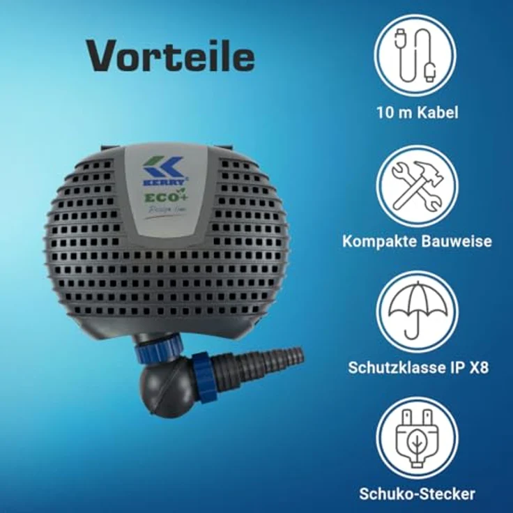 KERRY Teichpumpe KEE12000-12000 L/H | 85 Watt | Vorfilterkammer | 5,5m Förderhöhe | 10m Kabel | blau – Bild 2