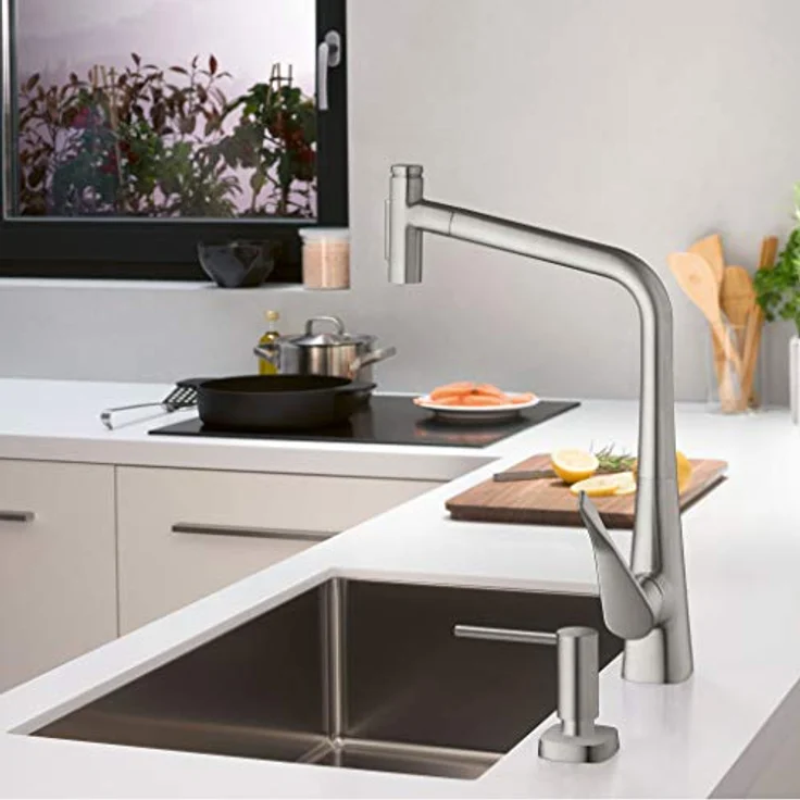 Hansgrohe Metris Select M71, Küchenmischer Select 320 2jet mit Ausziehbrause und sBox, Edelstahl Finish, schwenkbar, temperaturbegrenzt, integrierter Rückflussverhinderer – Bild 2