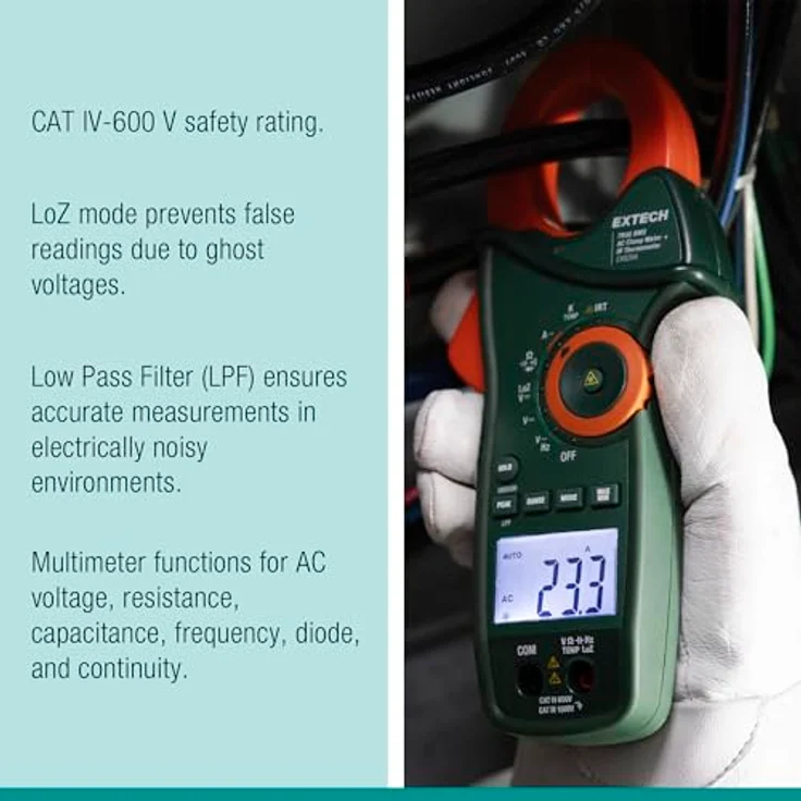 Extech Spannungsprüfer Extech EX820A Stromzange digital IR-Thermometer CAT IV 600 V A – Bild 7