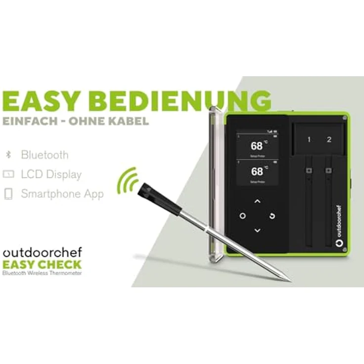 OUTDOORCHEF Easy Check Thermometer Dual, Kabelloses Bluetooth Grillthermometer mit 2 schmalen Fühlern, bis 200m Reichweite, -10°C bis 300°C, lange Akkulaufzeit – Bild 5
