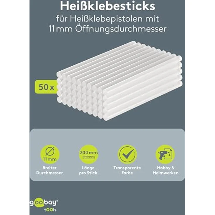goobay Heißklebepistole Sticks 11x200 mm, 50 Stück, schnelltrocknend, transparent, für Modellbau und Bastelprojekte - 77853 – Bild 2