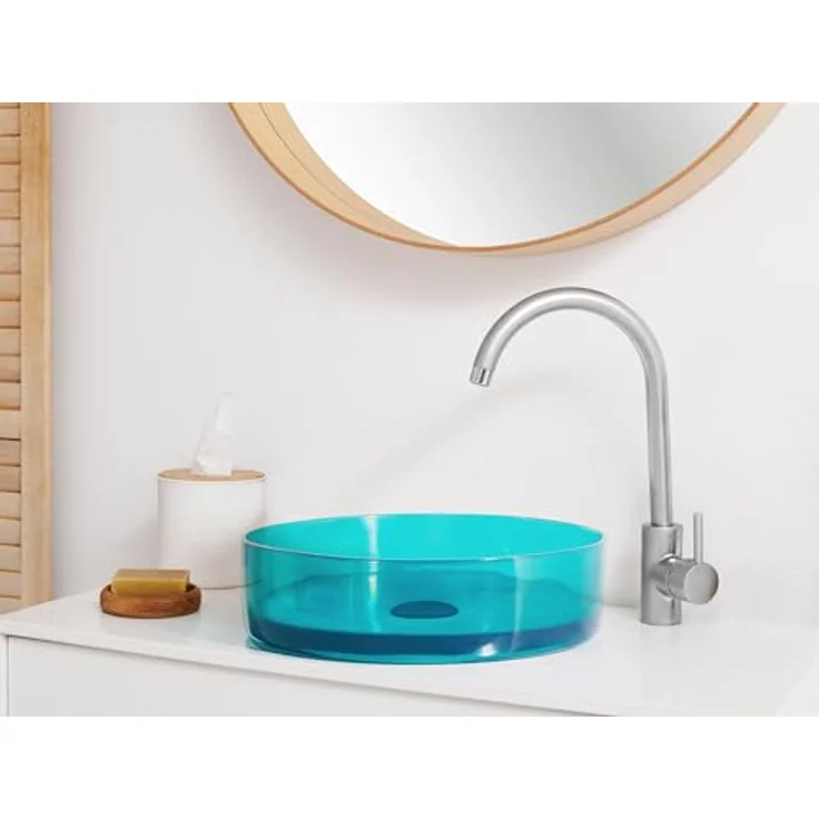 Beliani Tolosa, Aufsatzwaschbecken aus Mineralwerkstoff, 360 mm, integrierter Klick-Klack-Stöpsel – Bild 2