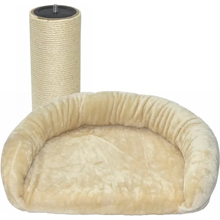 nanook Katzen Liegeplatz Katzenbett XL 60 x 40 cm inkl. Kratzstamm 35 cm, für große Katzen geeignet, Kratzbaum Erweiterung, Farbe: beige – Bild 1