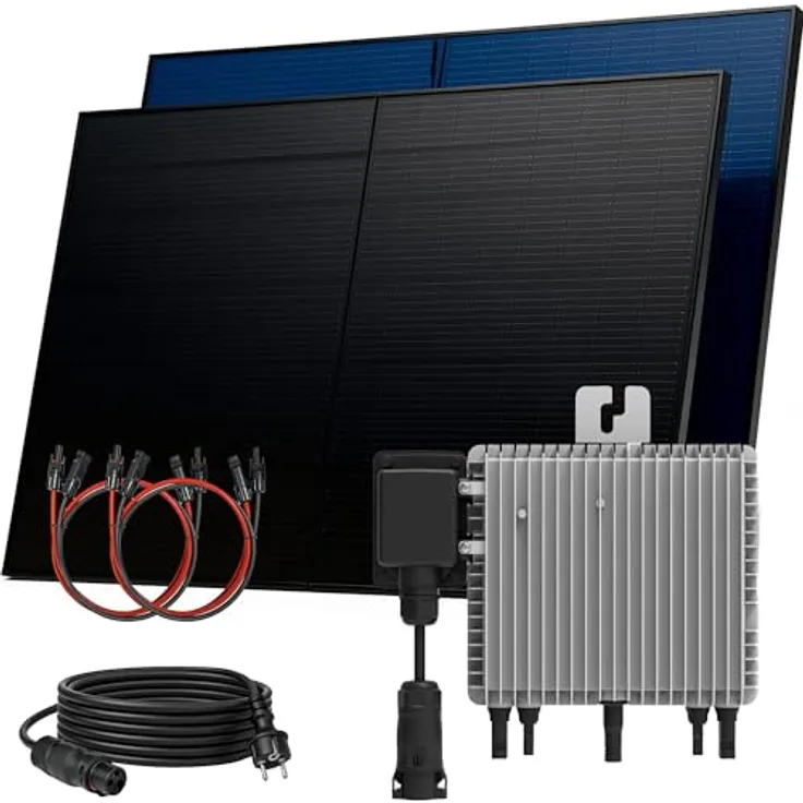 SUNNIVA® 1000W Balkonkraftwerk BIFAZIAL FULLBLACK, komplettes Set mit 800W DEYE Wechselrichter, 2x 500W Glas-Glas Solarmodule, schnelles Steckersystem, Bluetooth WIFI, inkl. 5m Kabel
