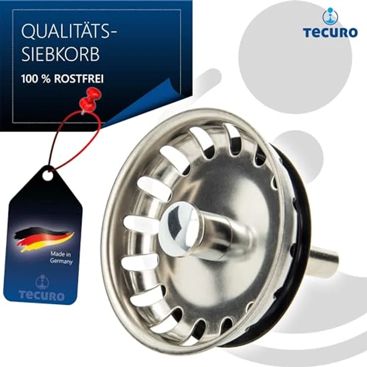 tecuro Siebkörbchen Ø 54 mm, Edelstahl-Siebkorb mit Metall-Führungsstange 8 mm und Kugel, inkl. Lippendichtung – Bild 3
