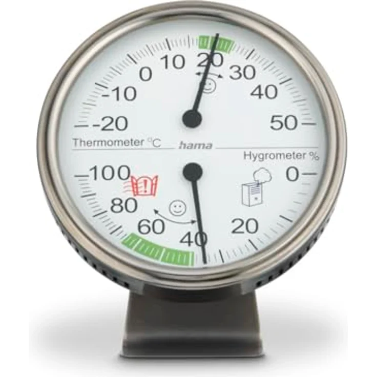 Hama Thermometer und Hygrometer "Tahiti", Silber, analoges Anzeigegerät mit Komfortzone, Ø 11 cm – Bild 2