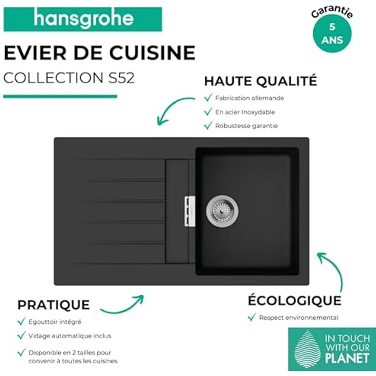 hansgrohe Einbauspüle S52 S520-F345 Graphitschwarz mit automatischer Ablaufgarnitur - Preisvergleich – Bild 3