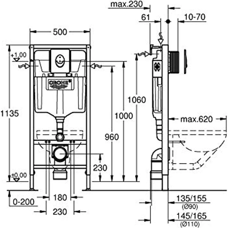 GROHE Rapid SL Set für WC, 1,13 m Bauhöhe, alpinweiß, inkl. Betätigungsplatte und Wandwinkel – Bild 2