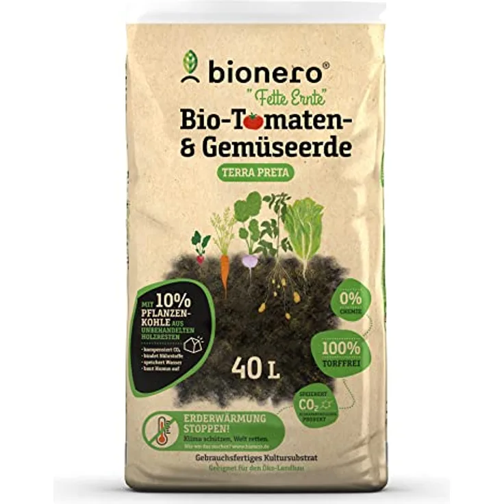 bionero® Bio-Tomaten-& Gemüseerde Fette Ernte 40 l Tomatenerde, torffrei, Gewächshauserde für Gemüsebeet