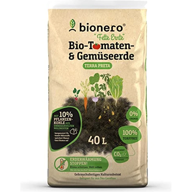 bionero® Bio-Tomaten-& Gemüseerde Fette Ernte 40 l Tomatenerde, torffrei, Gewächshauserde für Gemüsebeet – Bild 1