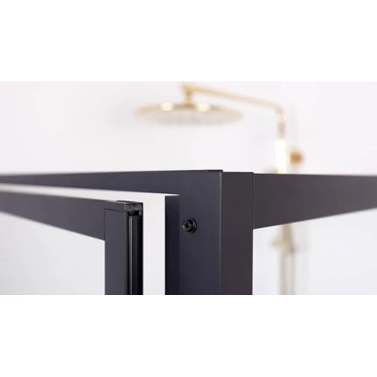 Riho Grid Dusche, 90x90x200 cm, Pendeltür aus klarem Sicherheitsglas, Rahmen in mattschwarz, Industrie-Design – Bild 5