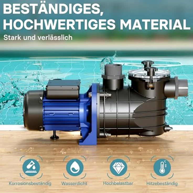 WilTec Pool Pumpe 15000 l-h 750 W Schwimmbadpumpe Filterpumpe Umwälzpumpe Pool – Bild 6