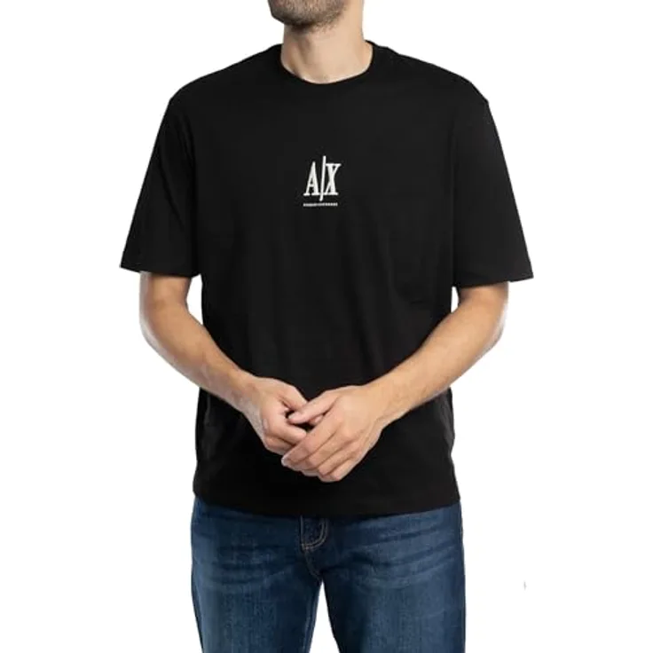 Armani Exchange Herren T-Shirt, Schwarz, Slim-Fit mit gesticktem Logo, Größe M