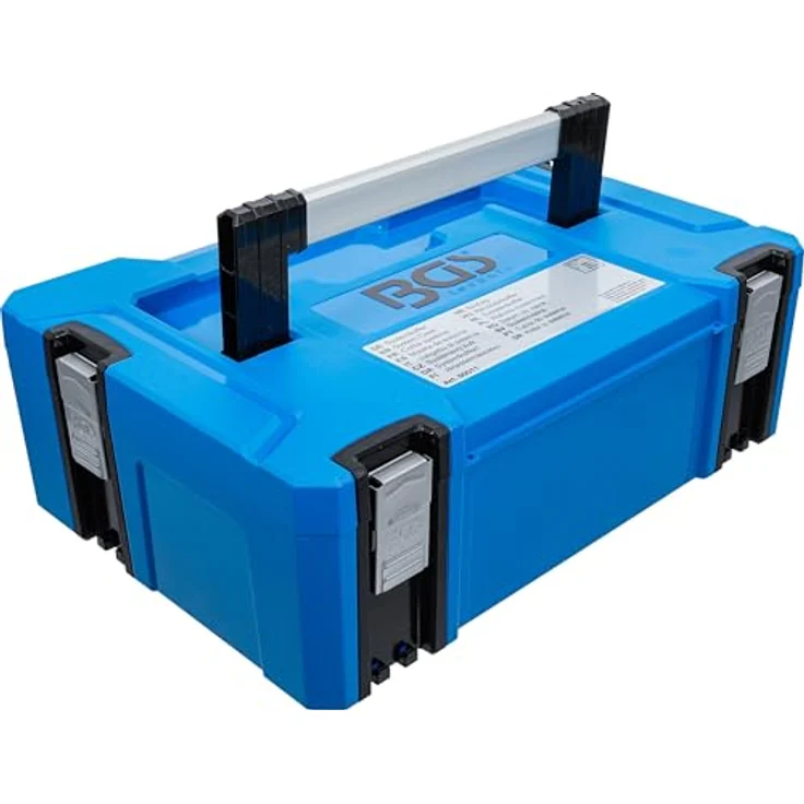 BGS TECHNIC Systemkoffer Größe M, robuster ABS-Kunststoff, klappbarer Aluminium Tragegriff, mit Schaumstoff-Schutzpolster, 4 Schnappschlösser – Bild 1