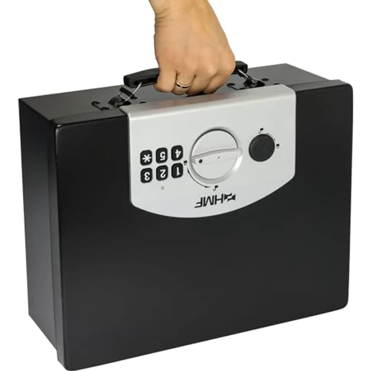 HMF Geldkassette kleiner Tresor mit Elektronikschloss, Dokumentensafe für DIN A4 Dokumente, 32,5 x 25,5 x 12,5 cm, in elegantem Schwarz – Bild 6