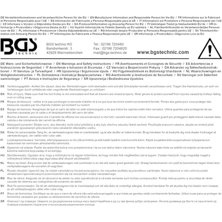 BGS TECHNIC Werkstattwagen XL 7 Schubladen, 301-teiliges Werkzeugset, pulverbeschichtet, extra breit, abschließbar, hochbelastbare Rollen – Bild 10
