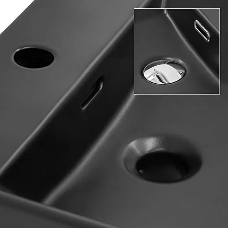 ML-Design Waschbecken aus Keramik Schwarz 415x365x130 mm Eckige Aufsatzwaschbecken, Moderne Waschtisch, Waschschale mit Überlauf und Abflussloch, Waschplatz Handwaschbecken, für Badezimmer/Gäste-WC – Bild 4