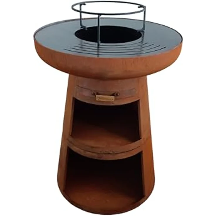 Purline Efp55R Holzkohlegrill mit runder Stahlplatte und Rost, Cortenstahl, 60cm Durchmesser, inkl. Schutzhülle – Bild 1