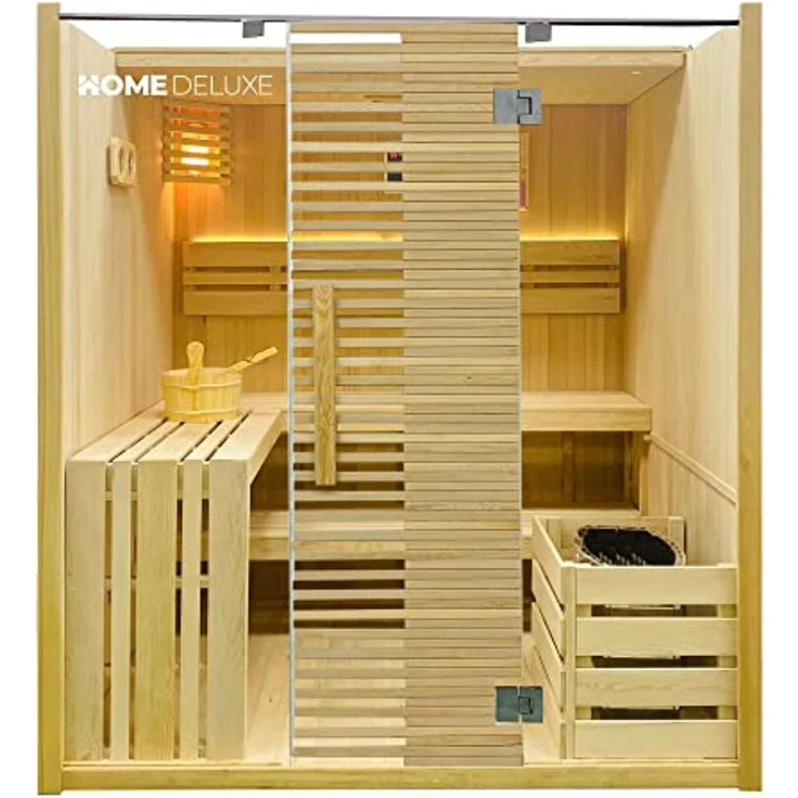 Home Deluxe - Traditionelle Sauna - Omaha - 180 x 150 x 200 cm - für 4 Personen - Fichtenholz, inkl. Saunaofen I Dampfsauna Aufgusssauna – Bild 1