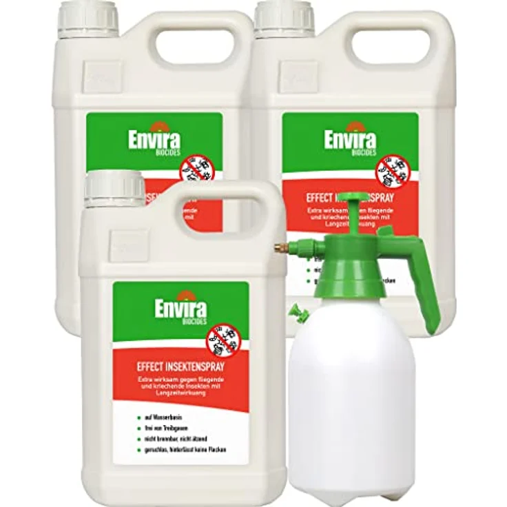 Envira Effect Universal-Insektizid - Insektenspray Mit Langzeitwirkung - Anti-Insekten-Mittel, Wasserbasis -3x5Ltr+2Ltr Sprüher – Bild 1