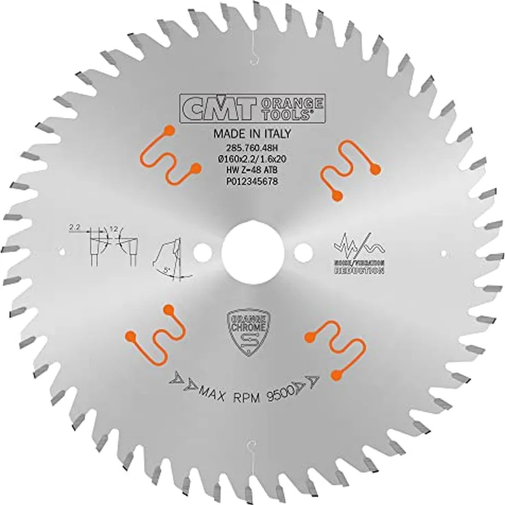 CMT ORANGE TOOLS 285.760.48H, Kreissägeblätter Chrome HW 160x2.2/1.6x20 Z48 ATB 12°, extrem leise dank CMT EXTREME BALANCING