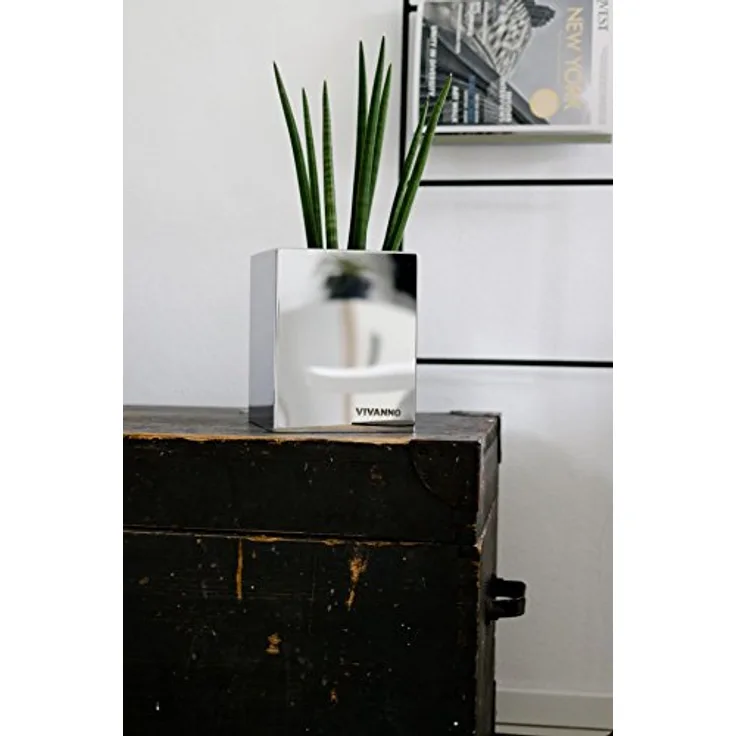 VIVANNO Pflanzkübel Blumenkübel Blumentopf Pflanztopf Acento Cubico Edelstahl 20 cm poliert