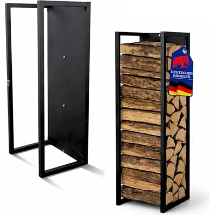 PROREGAL Kaminholzregal PHOENIX, Metall mit Rückwand, hängend, 92x41x31 cm, schwarz, wetterfestes Holzlager für innen und außen, optimale Luftzirkulation – Bild 1