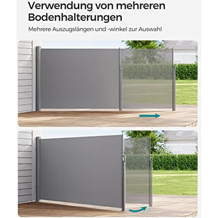SONGMICS Bodenhalterung für Seitenmarkisen-Pfosten, Metallplatte mit Kunststoff-Deckel, Ausziehfixierung, Bodenplatte, nur für SONGMICS Alu-Seitenmarkisen geeignet, grau GSA004 – Bild 5