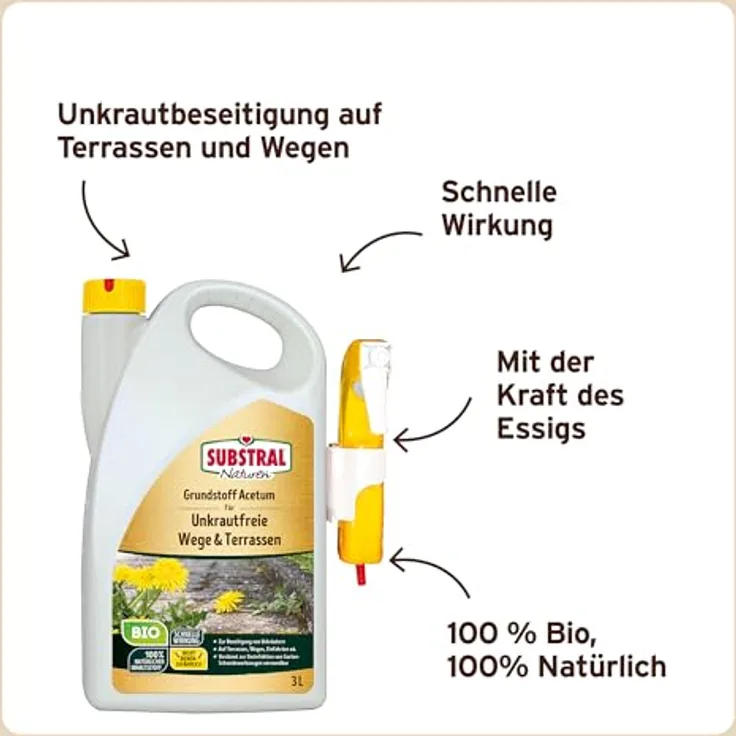 Evergreen Substral Naturen Unkrautbekämpfungsmittel Acetum 3,0 L Spray, BIO-Produkt mit Essig, schnell wirksam gegen Unkraut