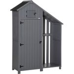 Outsunny Gartenschrank Holz Geräteschuppen Gartenhaus Geräteschrank Holzhütte Giebeldach Grau+Schwarz 129 x 51,5 x 180 cm