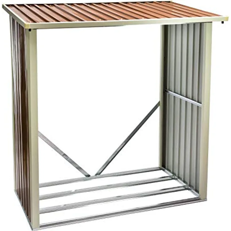 DEMA Kaminholzregal Oslo, wetterfester Kaminholzunterstand aus stabiler Metallkonstruktion, Kieselgrau und Rehbraun, 182x91x190 cm