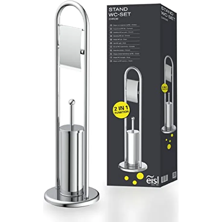 EISL Stand WC Garnitur BA0001 Chrom, Bad Zubehör mit Toilettenpapierhalter und WC-Bürstenhalter für das Badezimmer, Moderne Badezimmer Deko, Rollenhalter, 800mm