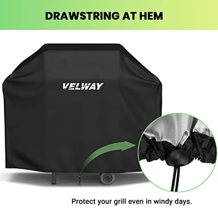 Velway Grill Abdeckhaube Gasgrill Grillabdeckung Regendicht BBQ Abdeckung Cover Schutzhülle Haube Staubdicht Grill Abdeckplane Grillschutz (147x61x117cm) —Schwarz – Bild 3
