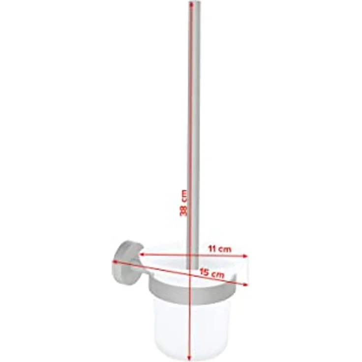 tesa MOON GREY WC-Garnitur, Set mit Halter & WC-Bürste, matt grau, satiniertes Glas - für Bäder im Industrial Style und moderne Badezimmer - bohrfrei, inklusiv Klebelösung - 379 mm x 112 mm x 145 mm – Bild 3
