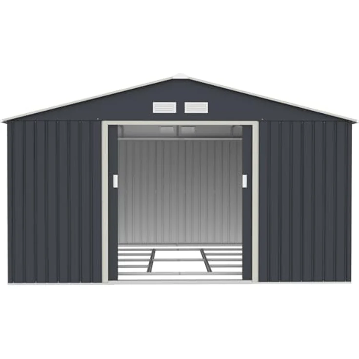 HATTORO S350 Metall Gerätehaus, 341x322x201 cm, Geräteschuppen mit Satteldach, Grau Anthrazit, inkl. Fundamentrahmen und Ventilation – Bild 5