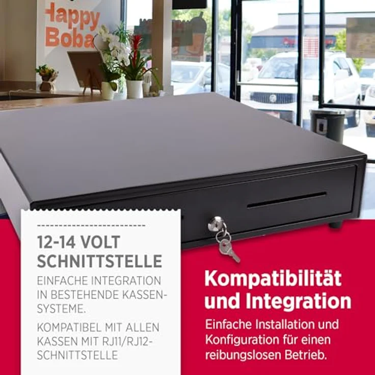 OLYMPIA OFFICE Geldkassette XLD 460A, Metall Kassenschublade mit 8 Münzfächern, 4 Scheinfächern, schwarze Geldlade mit Schloss und Mikroschalter – Bild 3