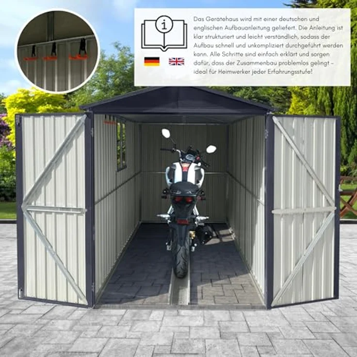 Albatros Premium Motorradgarage, verzinktes Metall in Anthrazit (RAL 7016), wetterfest und abschließbar, 169x296x191cm – Bild 3