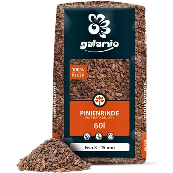 GALAMIO Pinienrinde Fein 8-15mm, 60l Rindenmulch für Garten und Terrarium, effektiver Unkrautschutz, dekorativer rostroter Bodenbelag – Bild 2