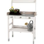 WONDERMAKE Pflanztisch groß weiß mit 3 Schubladen aus Holz wetterfest, Garten-Arbeitstisch XL, Outdoor draußen Balkon hochwertig, Gärtnertisch Umtopftisch, weiß grau