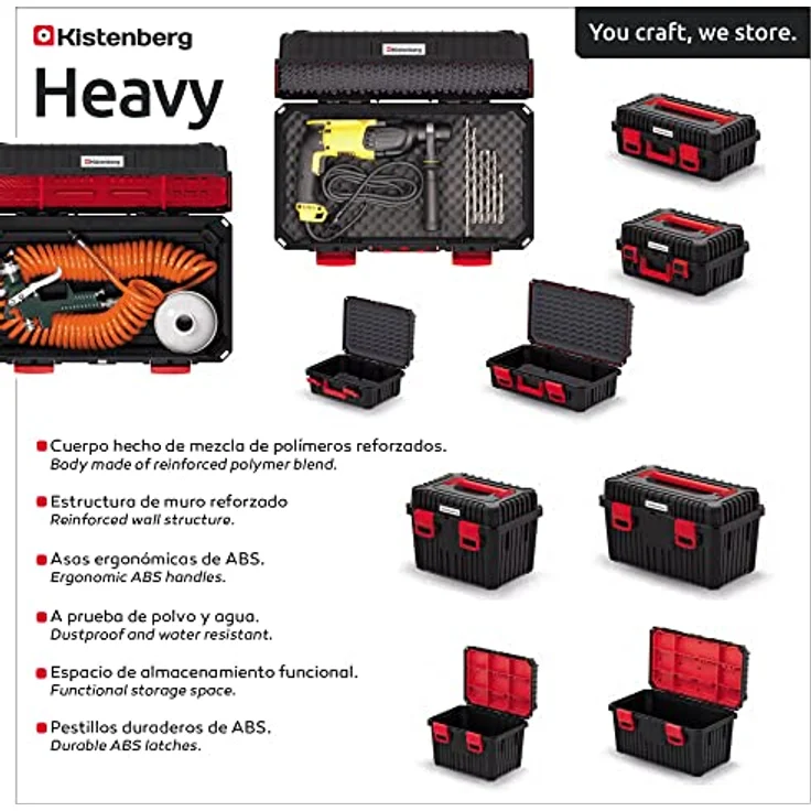 Werkzeugkoffer für Elektowerkzeuge Maschinenkoffer mit Schaumstoff-Einlage Ergonomischer Griff Kunststoff Schwarz 585 x 360 x 217mm (LxBxH) – Bild 2