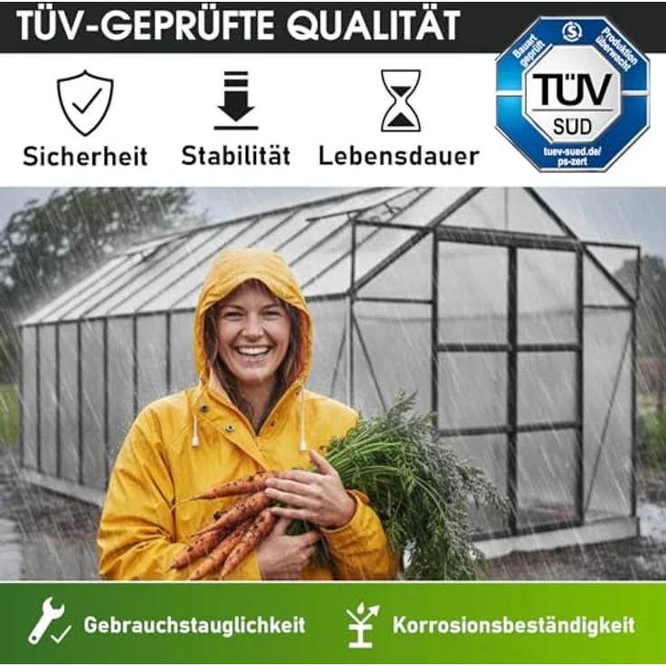 "BRAST Gewächshaus Aluminium mit Fundament rostfrei 130x190x195cm, BxTxH: 190 x 130 x 195 cm, wetterfestes hochwertiges Aluminium, Temperaturbeständig, Wärmedämmend, Lichtbrechend & UV-stabilisiert, grün" – Bild 4