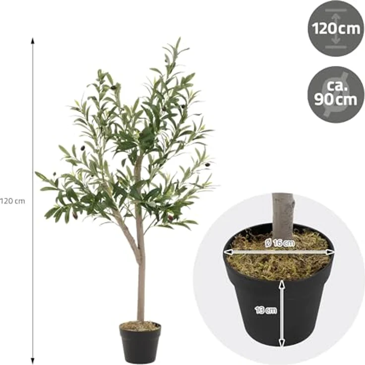 ML-DESIGN Kunstbaum Olive, 120 cm hoch, künstliche Pflanze mit echtem Holzstamm und Stoffblättern für Innen & Außen, dekorativ für Wohnräume und Garten – Bild 7