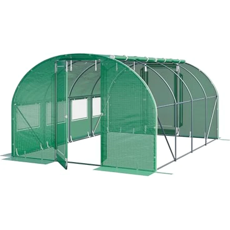 TOOLPORT Foliengewächshaus 3x4m Premium, schwenkbare Türkonstruktion, PE-Plane 180 g/m², wind- und wetterfest, grün transparent – Bild 1