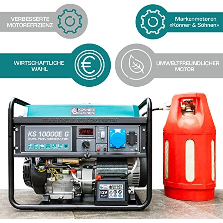 Könner & Söhnen - KS 10000E G Hybrid Stromerzeuger 8000 Watt, DUAL FUEL Benzin-LPG, E-Start, 1x16A (230V), 1x32A (230V), 12V, Automatischer – Bild 4
