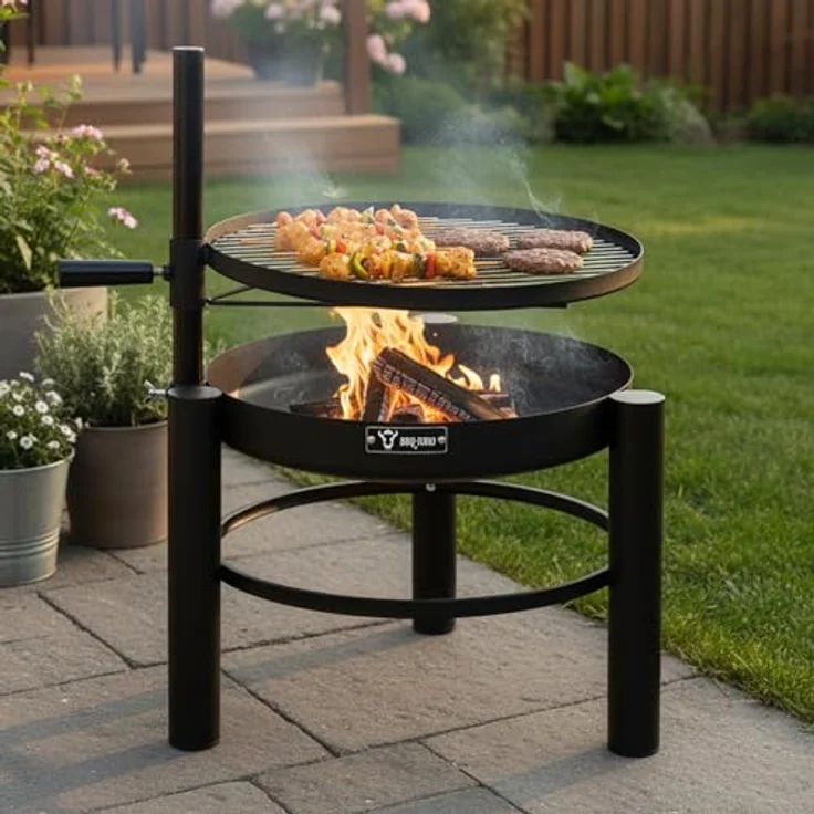BBQ-Toro Feuerschale mit Grillrost Ø 50 cm, Höhenverstellbarer 2in1 Feuerkorb, mobile Feuerstelle aus hitzebeständigem Stahl, ideal für Garten und Terrasse – Bild 2