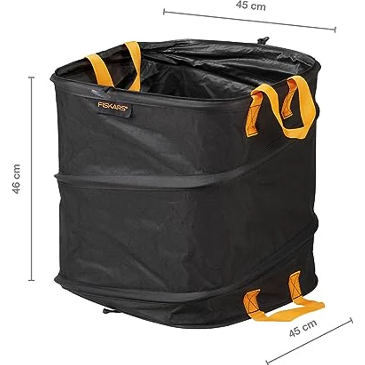 Fiskars PopUp-Gartensack mit Griffen, Platzsparend faltbar, Fassungsvermögen: 73 L, Höhe: 46 cm, Breite: 40 cm, Schwarz-Orange, Ergo, 1028371 – Bild 4