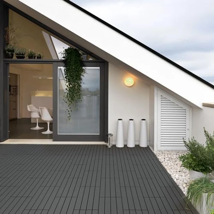 ECD Germany WPC Terrassenfliesen 60x30 cm 12er Spar Set für 2m² Anthrazit in Holzoptik für Garten Balkon Bodenbelag mit Drainage und Klicksystem Terrassendielen Balkonfliesen Klickfliesen Holzfliesen – Bild 9